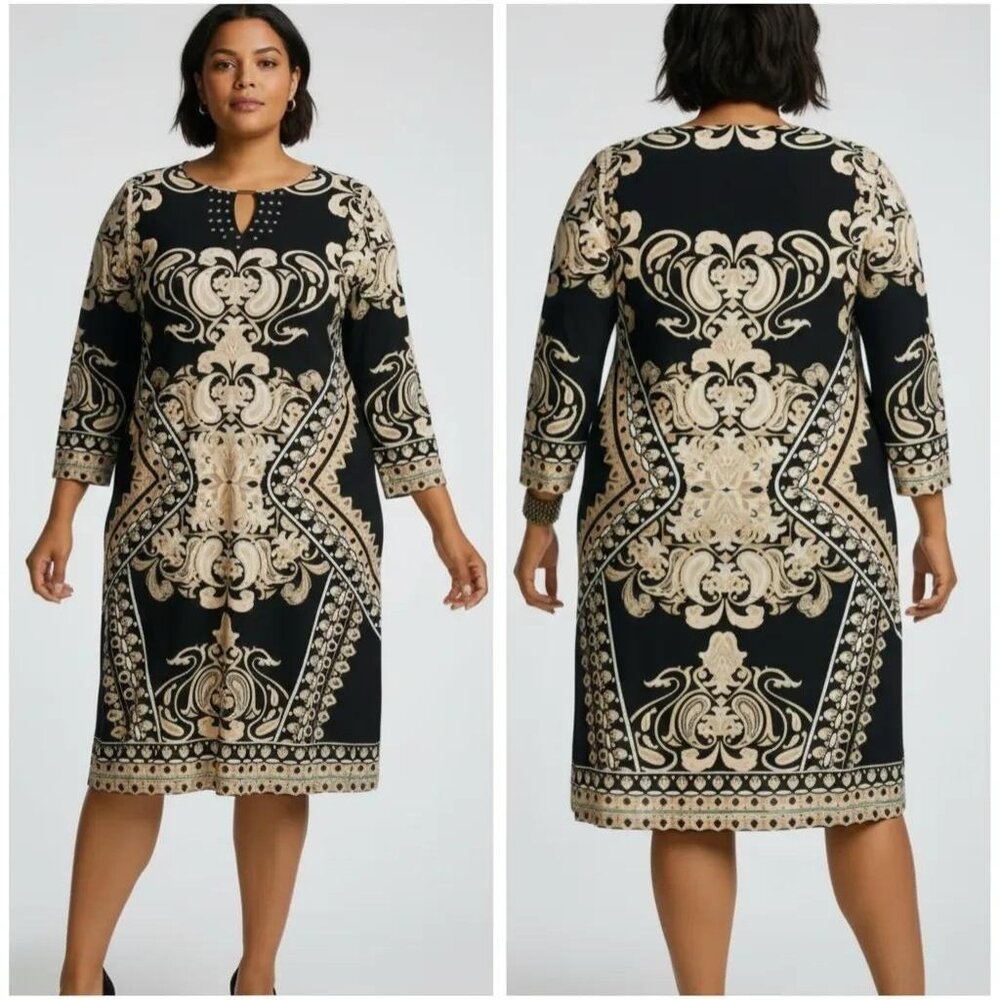 Maria Gabrielle Women's Plus Size Keyhole Neck Printed Tunic Short Dress Size 1X - Picture 12 of 12